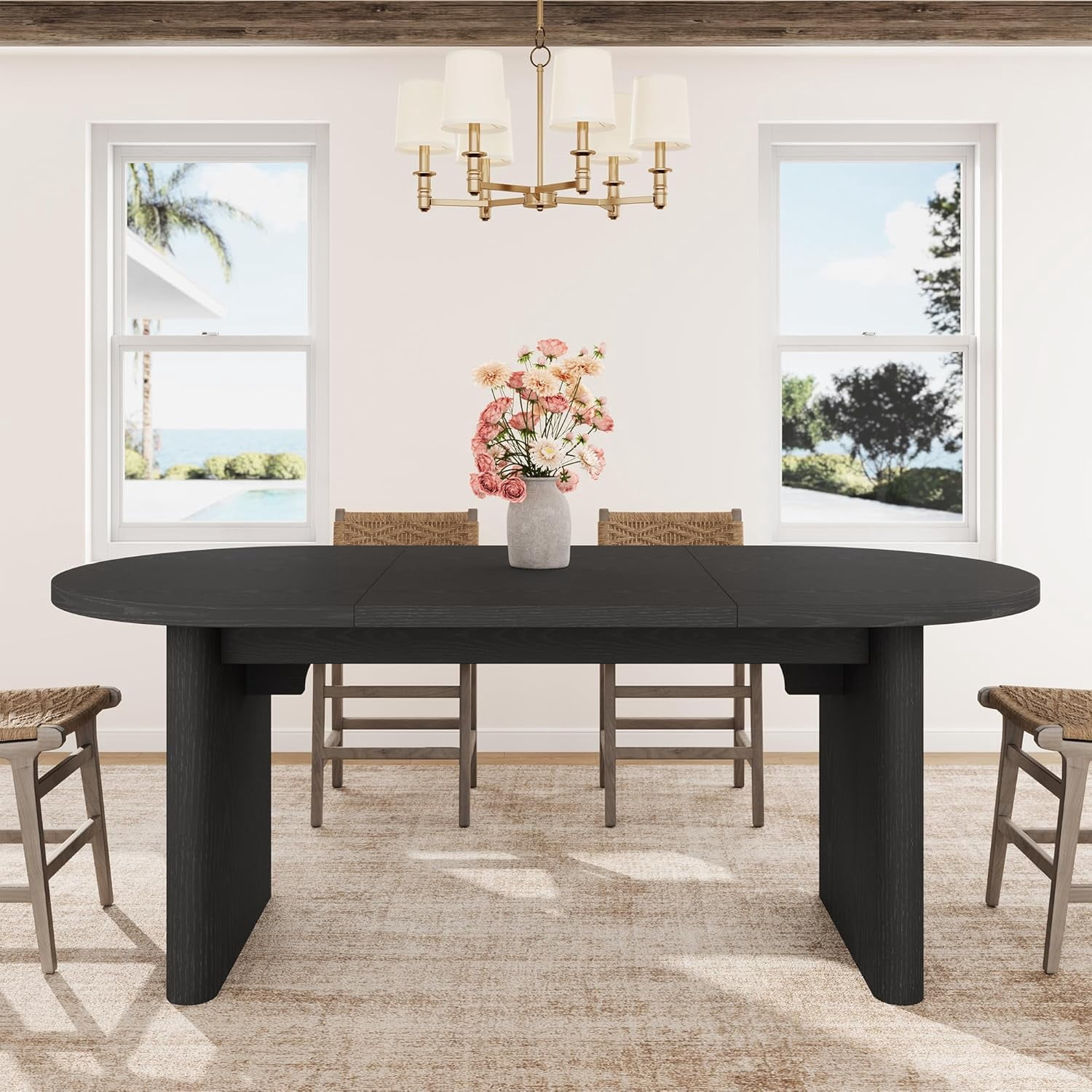BouPower Oval Dining Table for 6-8,Mid-Century Modern Kitchen Table ...