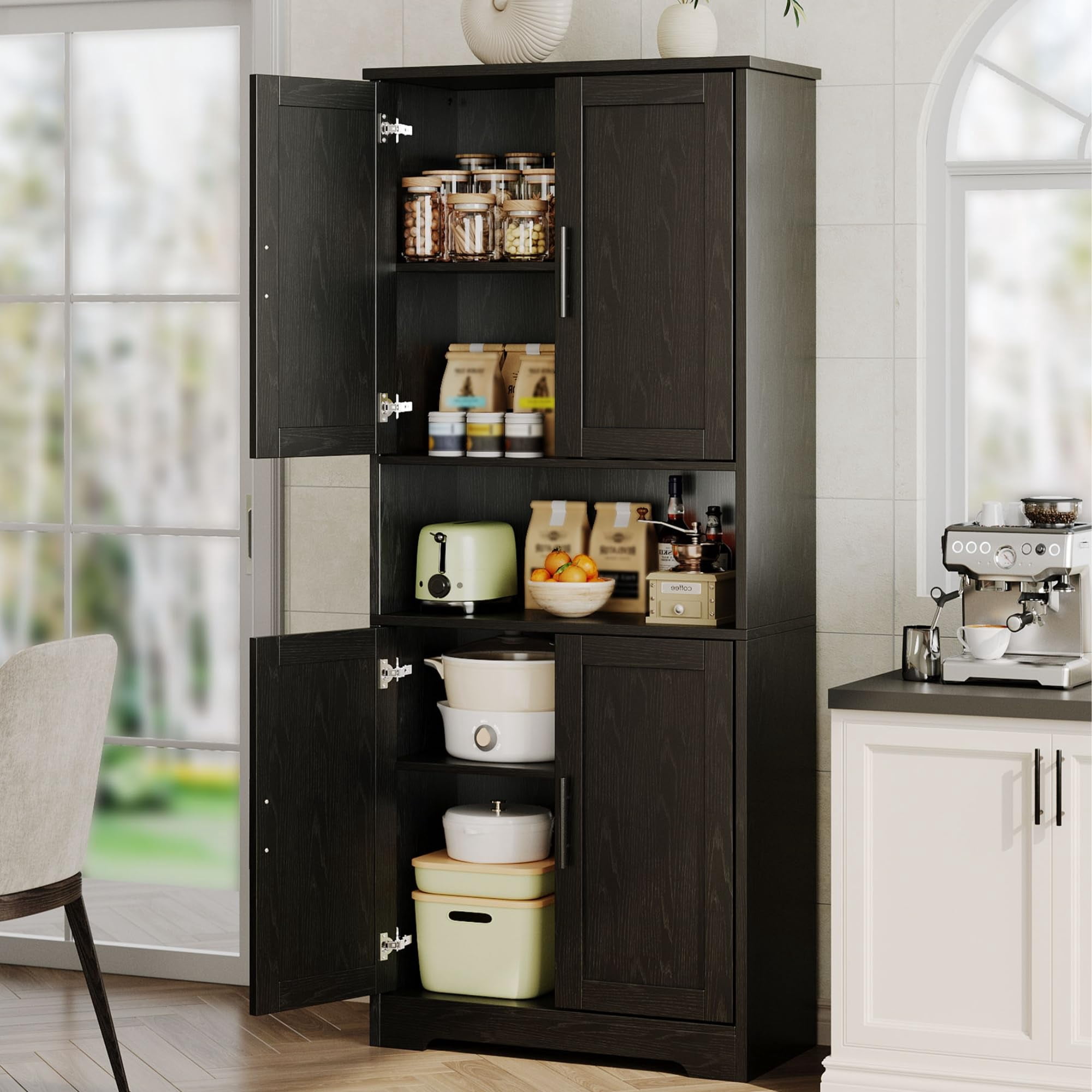BouPower Pantry Cabinet,70" Tall Kitchen Pantry Cabinet with 2 Doors and 3 Adjustable Shelves, Freestanding Cupboard, Modern Tall Storage Cabinet for Bathroom, Dining Room, Living Room