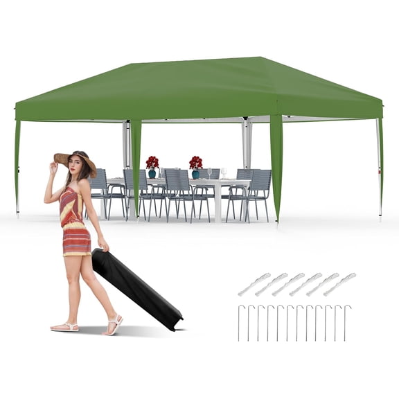 BouPower Pop up Canopy Tent 10x10ft,Instant Portable Shelter,Adjustable Height,Portable Roller Bag,4 Weight Bags,Guy Ropes & 8 Stakes Included,Folding Tent Shelter for Party Patio Deck Garden Beach