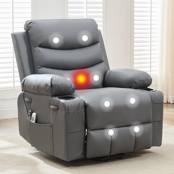 BouPower Power Lift Recliner Chair, Oversize Electric Recliners for Elderly with Heat and Massage, Stand Assist with Cup Holders, Side Pocket, Single Sofa Seat for Living Room
