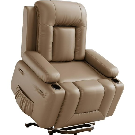 BouPower Power Lift Recliner Chair,PU Leather with Heat and Massage for Elderly,Ergonomic Lounge Chair,Classic Single Sofa with Adjustable Back and Legs,Home Theater Seat for Living Room