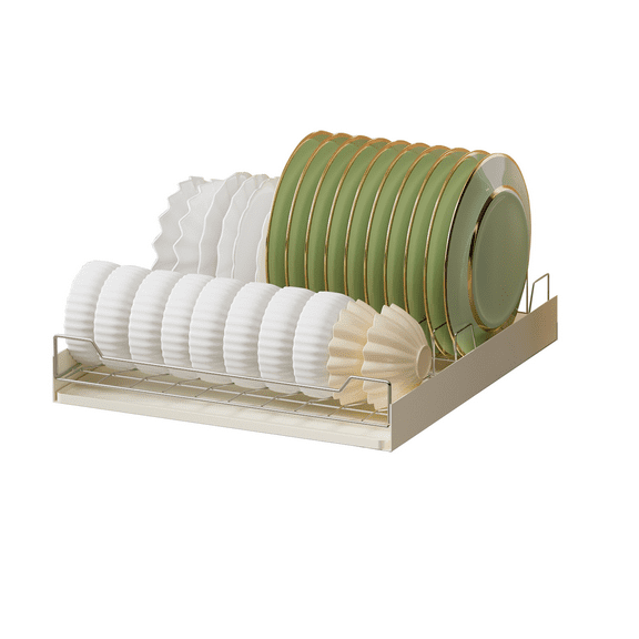 BouPower Pull Out Cabinet Dish Drying Rack,Dish Rack for Kitchen Counter,Stainless Steel Dish Rack for Cabinet,Space Saving Plate Rack Cutlery Holde