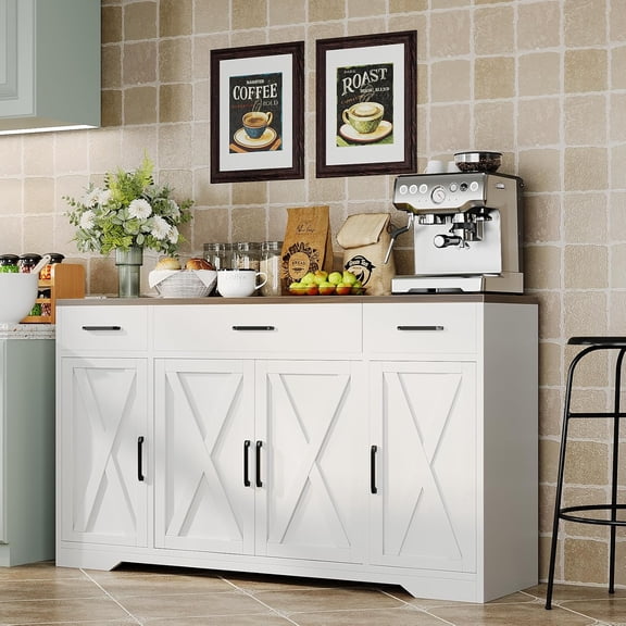 BouPower Sideboard Buffet Cabinet with Storage,Large Kitchen Storage Sideboard with Drawers & Doors,Modern Wood Farmhouse Coffee Bar Cabinet,Buffet Table for Kitchen,Living Room