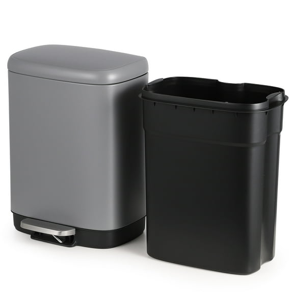 BouPower Small Bathroom Trash Can with Lid Soft Close,Step Pedal,5 Liter Stainless Steel Garbage Can with Removable Inner Bucket,Anti-Fingerprint Finish for Bathroom Office