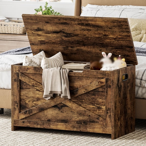 BouPower Storage Chest,Storage Bench with Safety Hinges,Farmhouse Large Toy Chest,15.8x30x17.7 Inches,Storage Trunk for Entryway,Bedroom,Living Room
