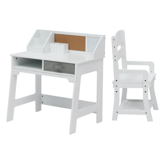 BouPower Student Desk and Chair Combo,Height Adjustable Children's Desk and Chair Workstation with Drawer and Hutch for Home,School