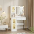 thumbnail image 1 of BouPower Vanity Desk with LED Lighted Mirror & Power Outlet,Makeup Vanity Table with Drawers,Glass Cabinets,Vanity Table,Vanity Desk for Bedroom,Bathroom, 1 of 5