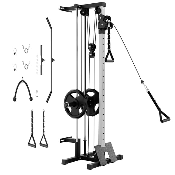 BouPower Wall Mount Cable Machine – Dual Pulley Cable Crossover Machine with 18 Adjustable Positions, 400LBS Capacity Functional Trainer for Home Gym Strength Training
