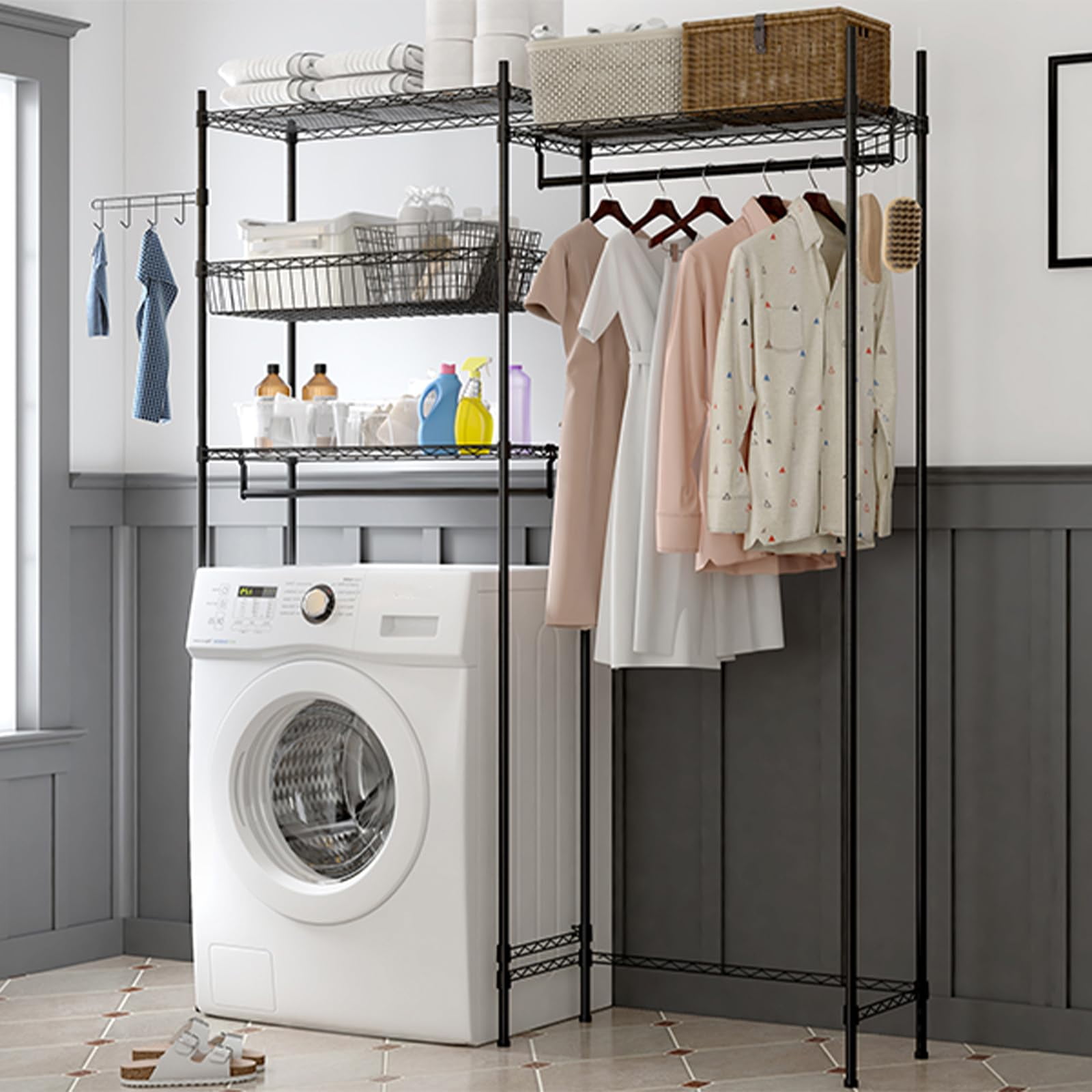 BouPower Over Washer and Dryer Shelves, 4 Tiers Laundry Room Standing ...