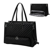 BouPower Women PU Leather Work Lunch Tote Bag, Quilted Laptop Briefcase with Insulated Leakproof Lunch Compartment for Office Nurse Teacher