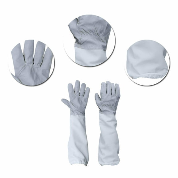 Bouanq 1 Pair Goatskin Beekeeper Beekeeping Protective Gloves with Vented Long Sleeves White