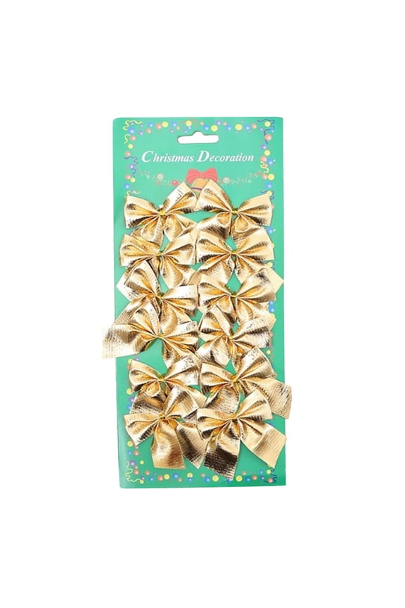12 Pieces Mini Christmas Tree Bows Xmas Tree Bowknot Ornaments for Christmas Tree Hanging Decoration Supplies (Gold)