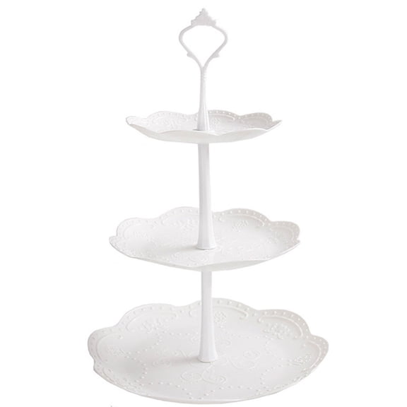 Bouanq 3-Tier White Dessert Cake Stand, Plastic Pastry Stand Small Cupcake Stand Cookie Tray Candy Fruit Plate and Trays for Wedding Home Birthday Party Decor Serving Platter