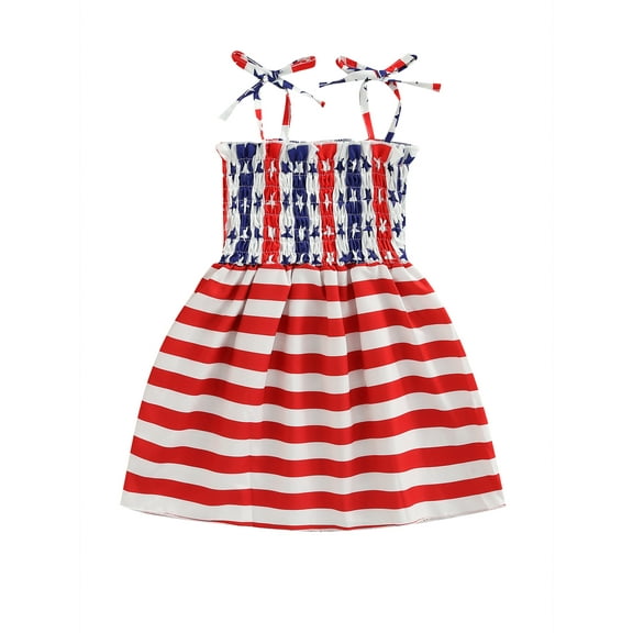 Bouanq 4th of July Dress Summer Toddler Girl Clothes Sundress for Independence Day Dress Kids 1-6 Years