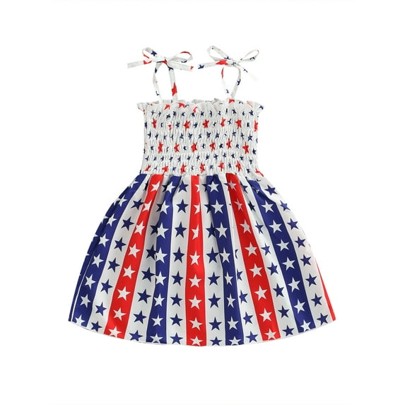 Bouanq 4th of July Dress Summer Toddler Girl Clothes Sundress for Independence Day Dress Kids 1-6 Years