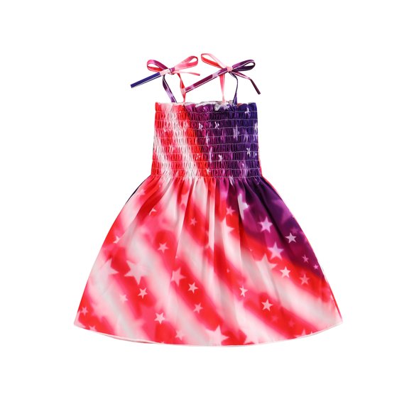 Bouanq 4th of july baby girl outfits Stripe Dress Independence Day Outfits Kids Patriotic Clothes July 4th Toddler Girls Stripe Dress 1- 6 Years