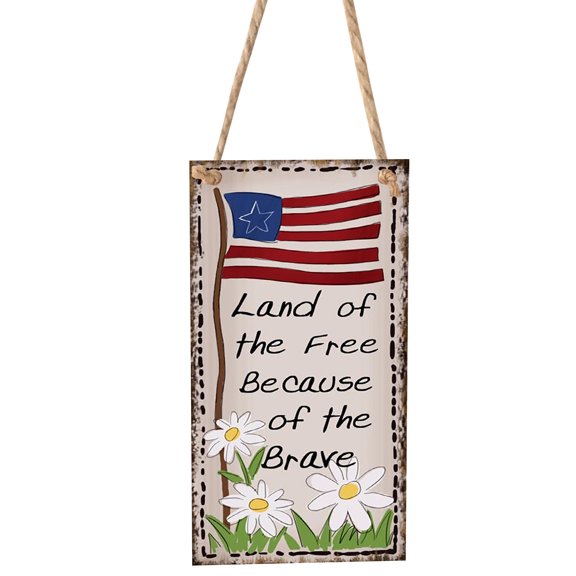 Bouanq American 4th of July Independence Day Wooden Plaque Sign Rectangle Crafts Listing Decoration for Front Door Home Kitchen Porch Wall on Clearance