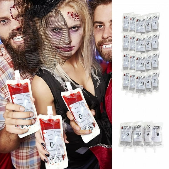Chmadoxn Blood Bag for Drinks,Reusable Halloween Drink Pouches,IBlood Bags Set of 20,Heavy Duty,Reclosable,for Halloween,Costume Props,Halloween Party Favors