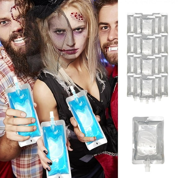 Chmadoxn Blood Bag for Drinks,Reusable Halloween Drink Pouches,IBlood Bags Set of 20,Heavy Duty,Reclosable,for Halloween,Costume Props,Halloween Party Favors