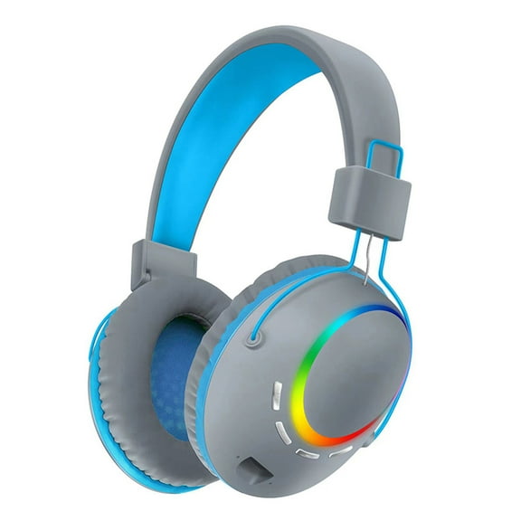 Bouanq Bluetooth Headphones Around-Ear Bass Gaming Headset Surround Sound Headphones With Noise Cancelling Microphone With Lights Headphones for Kids for School