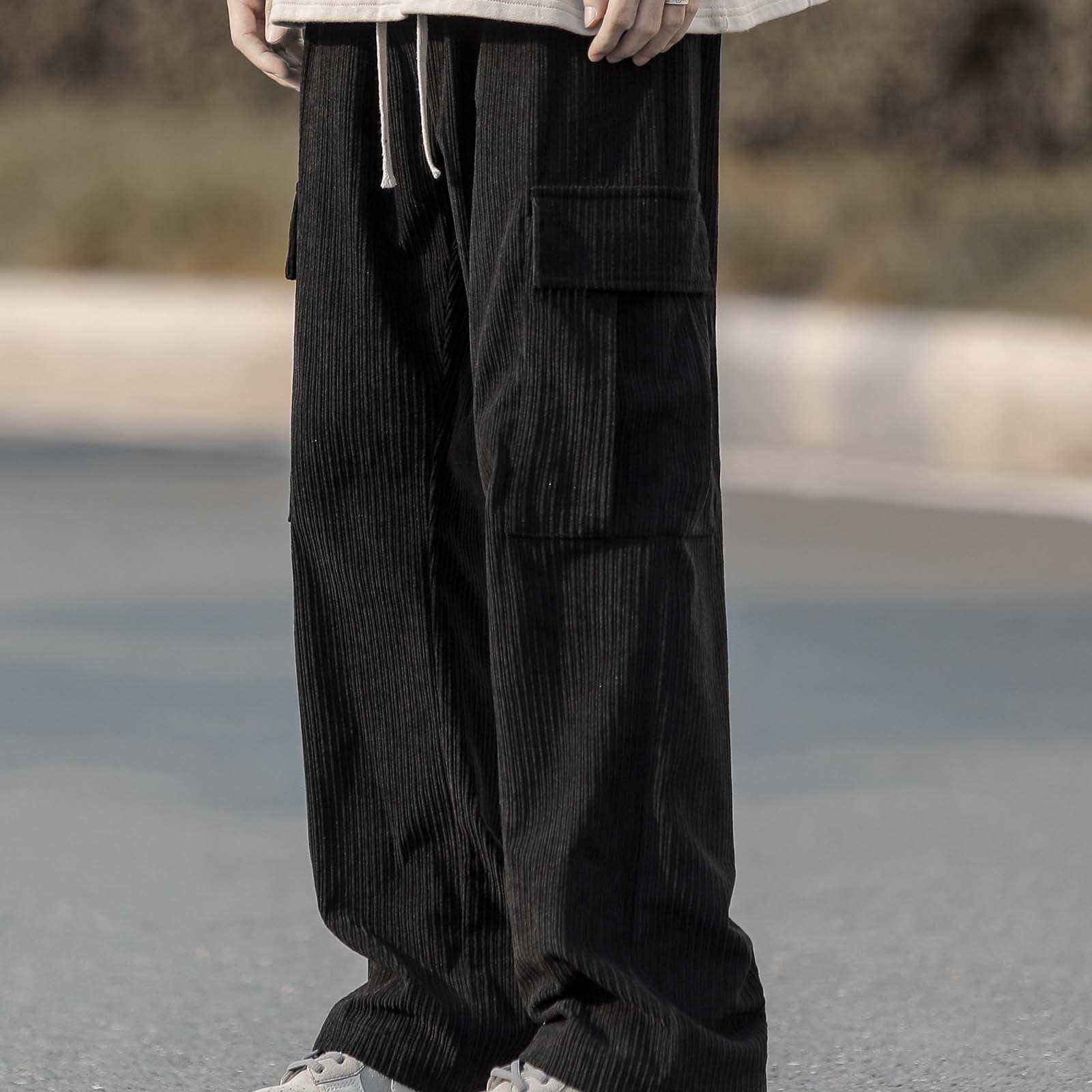 Bouanq Cargo Pants, Men's Casual Drawstring Straight Barrel
