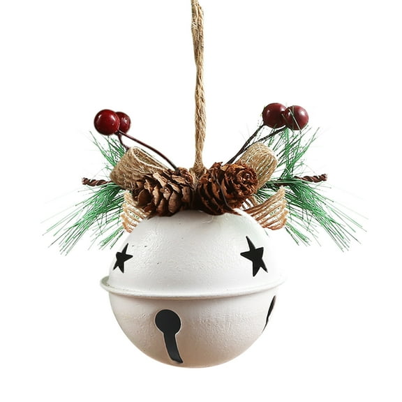 Bouanq Christmas Bells Decor, 4.68" x 2.34"Jingle Bells with Star Cutouts, Christmas Metal Sleigh Bells with Pine Cones Berries, Rope Rustic Craft Bells for Christmas Tree Wreath Ornaments DIY