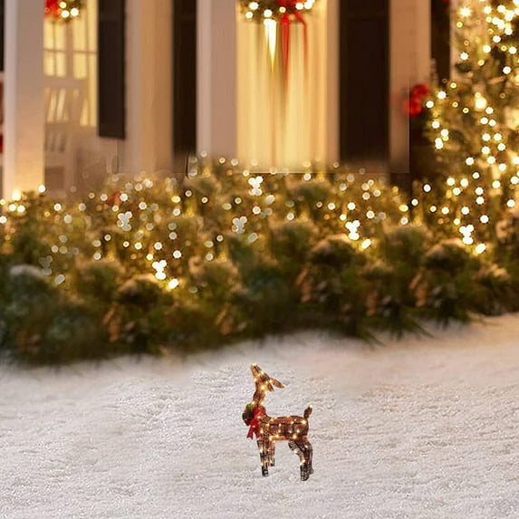 Bouanq Christmas Decorations Lighted Christmas Deer, Glittering Deer With Strip Lights For Outdoor Patio Decoration, Artificial Pre-lit Christmas Decorative Deer LED Lights