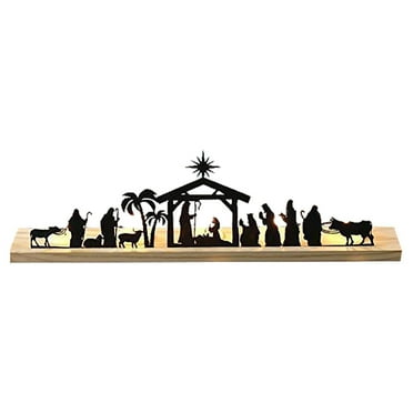 Bouanq Christmas Decorations Nativity Scene Nativity Sets For Christmas Indoor Black Metal Nativity Set With Wood Base People Nativity Set Tree Nativity For Christmas Table Decoration