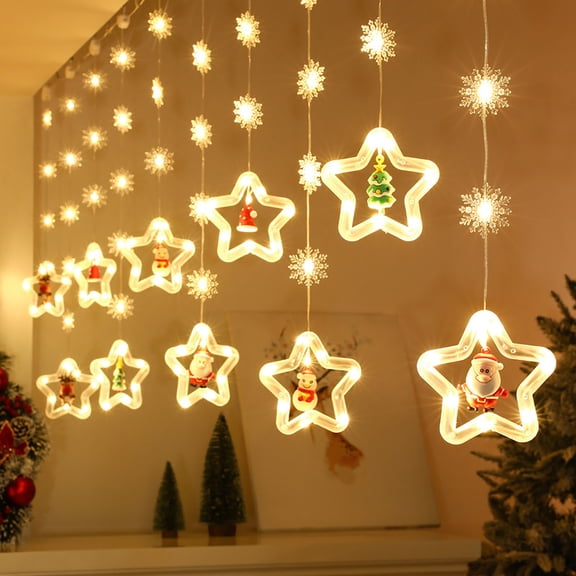 Bouanq Christmas Decorations Xmas Tree Decor Christmas Decoration Lights Pentagram Curtain Lights LED Lanterns Ice Strip Lights Snowman Santa Claus Lights