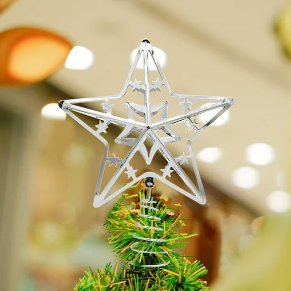 Bouanq Christmas Decorations Xmas Tree Decor New Tin Christmas Tree Decoration Tree Top Five-pointed Star Wrought Iron Three-dimensional Five-pointed Star
