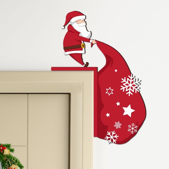 Bouanq Christmas Decorations Xmas Tree Decor Stereoscopic Santa Claus Deer Cart Wooden Door Corner Sticker Door Frame Festival Decorative Wall Sticker Colorful Wood