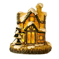 Bouanq Christmas Decorations Xmas Tree Ornaments Mini Light Up Resin House Battery Operated In Dark Snowhouse Scene Collectible Buildings Miniature For Home Bedroom Table Desk Decoration
