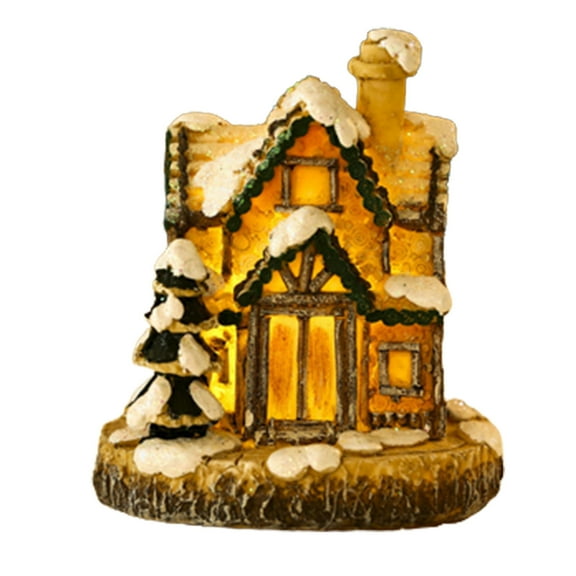 Bouanq Christmas Decorations Xmas Tree Ornaments Mini Light Up Resin House Battery Operated In Dark Snowhouse Scene Collectible Buildings Miniature For Home Bedroom Table Desk Decoration
