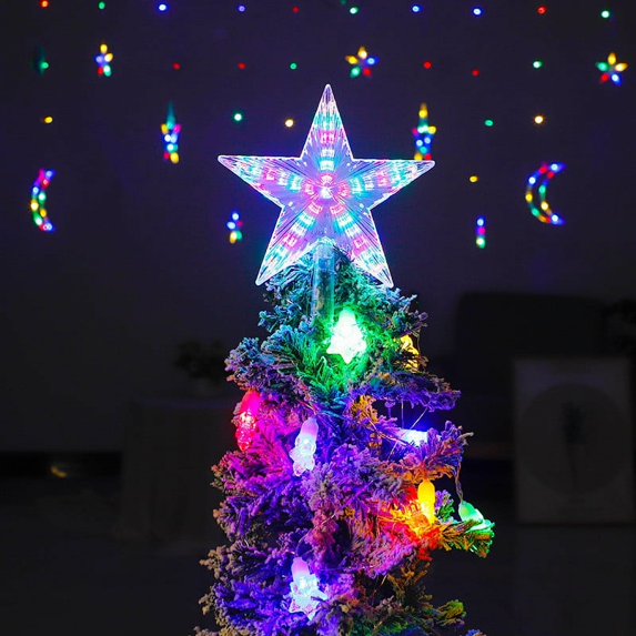 Bouanq Christmas Tree Topper Christmas Decorative Lights Star Tree Top Light New Product Christmas Holiday Felling Decorative Flashing Lights Wholesale Tree Top Star Christmas Decorations