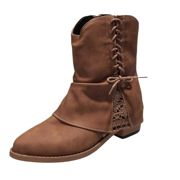 Bouanq Cowboy Boots for Women Knee High, Cowgirl Boots Tall Western Wide Calf Suede Chunky Heel Pointed Toe Women's Riding Boots