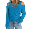 thumbnail image 1 of Bouanq Crewneck Shirts for Women Solid Color Off-shoulder Patchwork Tunic Tops Halter-Neck Long Sleeve Compression Shirts Athletic Tight Workout Top, 1 of 6