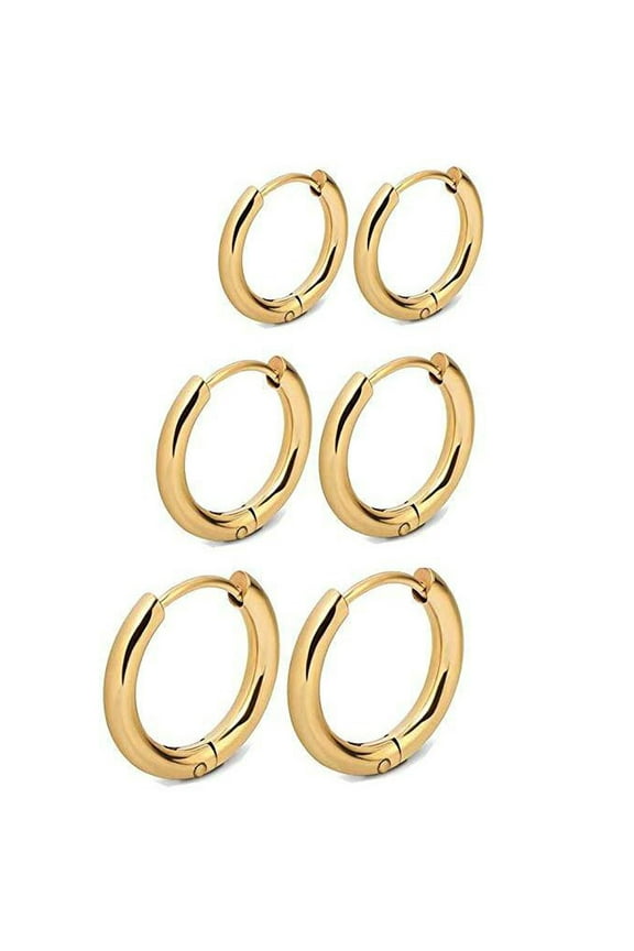 Bouanq Earrings for Women Body Nose Lip Ear Fake Retractable Earrings Hoop Earrings Septum 3 Pairs Y2K Jewelry,Hoop Silver Earrings