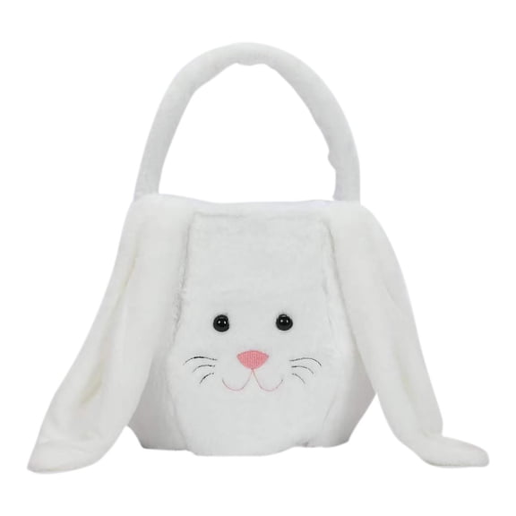 Bouanq Easter Basket Stuffers Decor Personalized Bunny Easter Basket Plush Custom Easter Basket With Handles Pluffy Custom Eggs Bag Gifts For Kids Girls Babies Toddlers Teens Easter Decorations