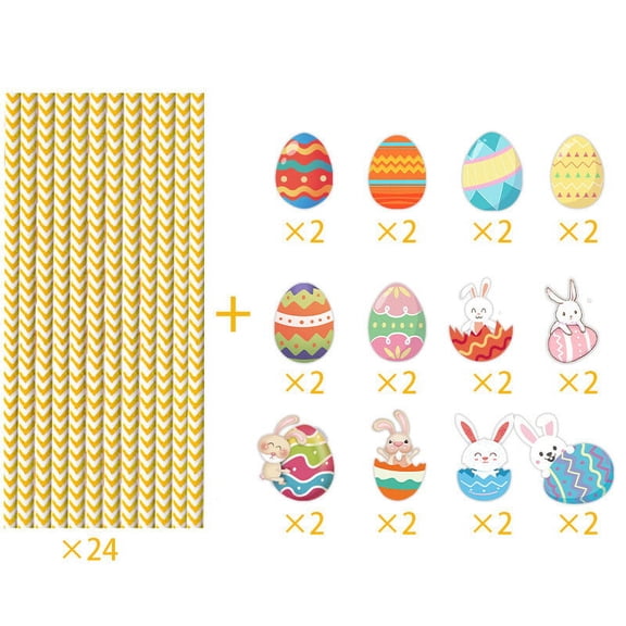 Bouanq Easter Decorations 24pcs Easter Straws Paper Reusable Straws Easter Rabbit Straws Colorful Ring Straws Children Easter Party Supplies Gift Easter Basket Stuffers