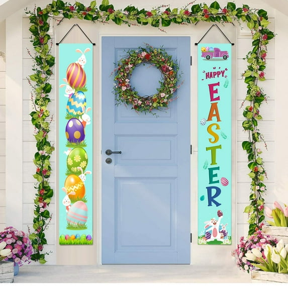 Bouanq Easter Rabbit Eggs Decorations Easter Banner Hanging Decorations For Outdoor Indoor Front Door Decoration Flag Banner Party Supplies Easter Decorations Indoor Outdoor