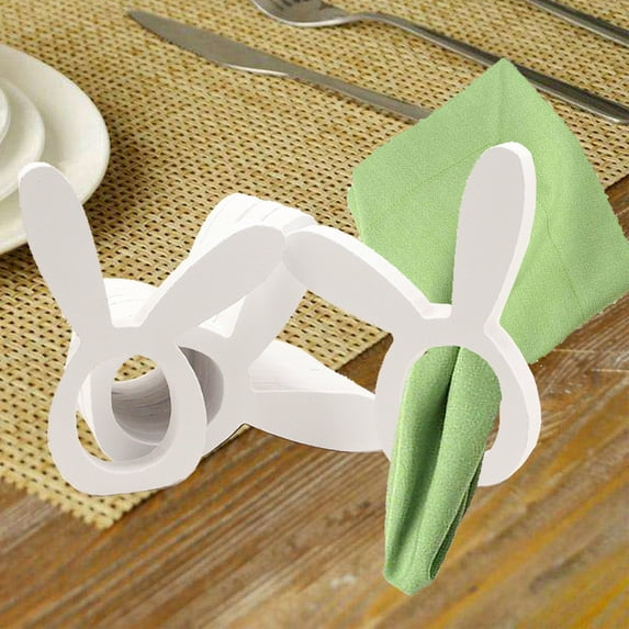 Bouanq Easter Rabbit Eggs Decorations Easter Bunny Napkins Rings Wood Rabbit Ear Napkin Rings Buckles For Easte Easter Decorations Indoor Outdoor
