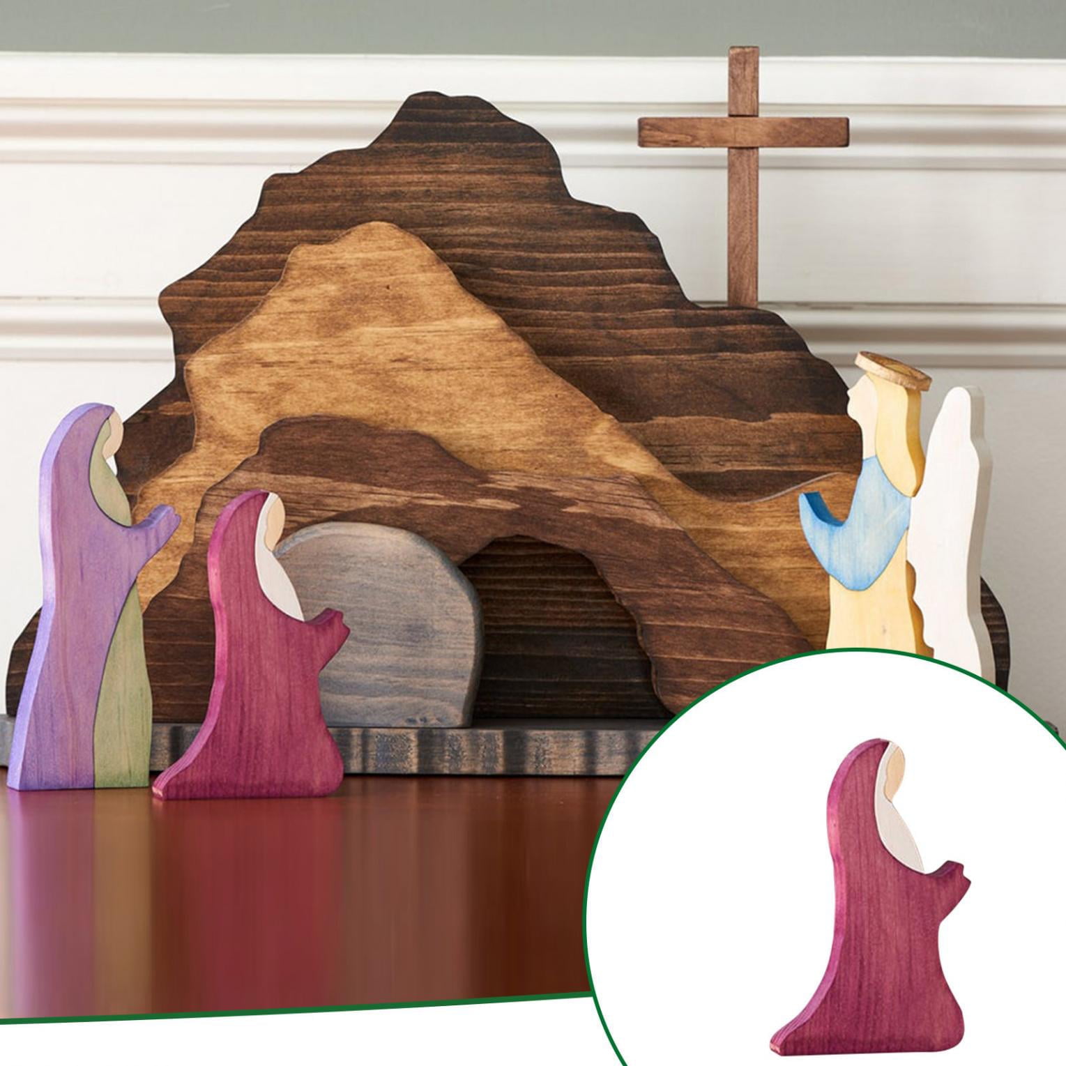 Bouanq Easter Scene Wooden Decoration, Easter Resurrection Scene Easter Decor Wooden Cross Resurrection Scene Decor, Easter Table Ornament Crafts for Home Cupboard Tabletop Easter home decoration