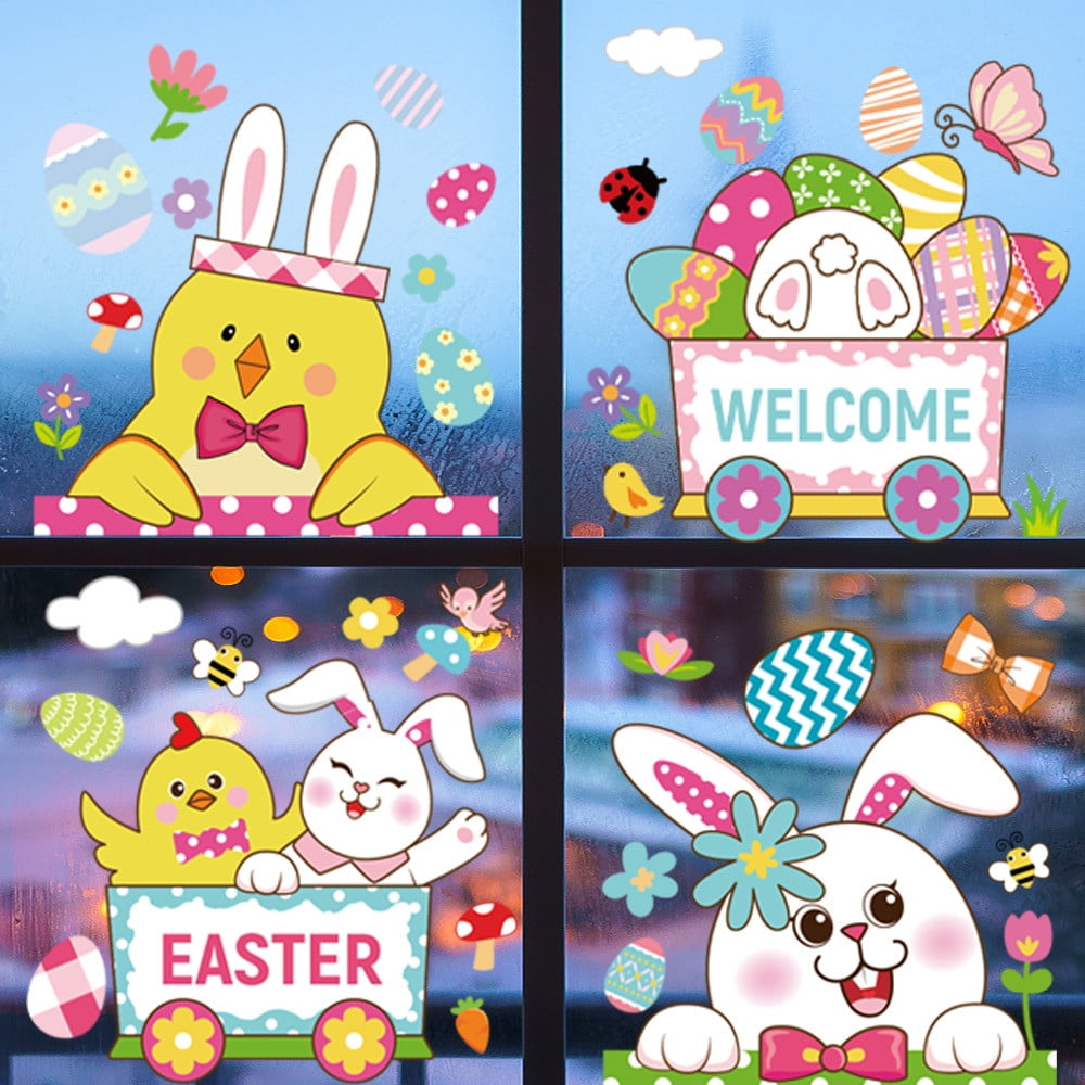 Bouanq Easter Stickers Decorations Easter Window Clings, 9 Sheets Happy ...