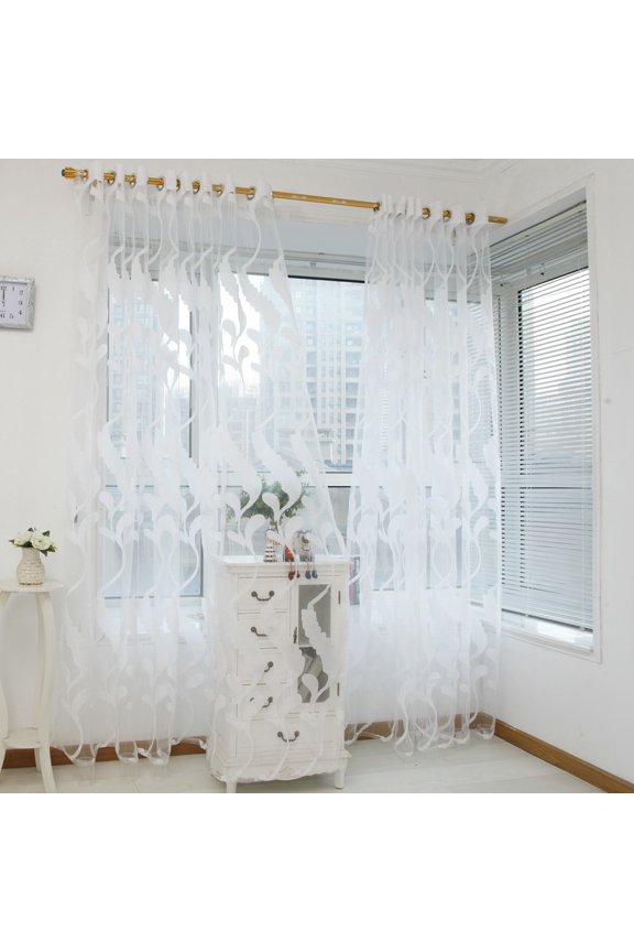 Embroidered White Sheer Curtains for Living Room Voile Embroidery Birds and Leaf Window Curtain for Bedroom Drapes 200cm x 100cm Rod Pocket 1 Panel