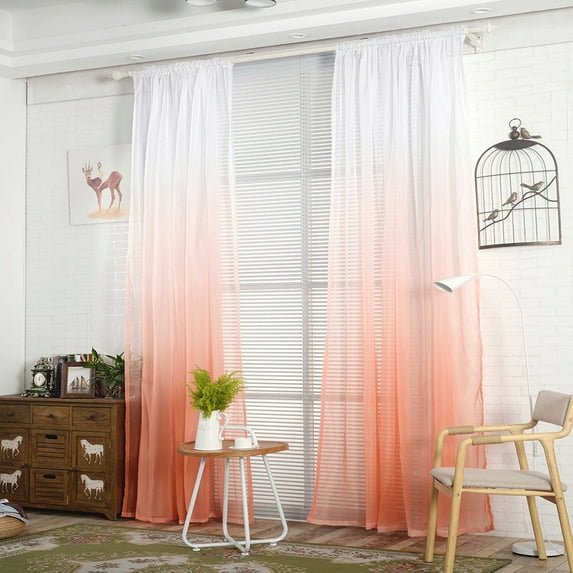 Bouanq Faux Linen Grey Ombre Sheer Curtains - Gradient Semi Voile Grommet Top Window Curtains for Bedroom and Living Room