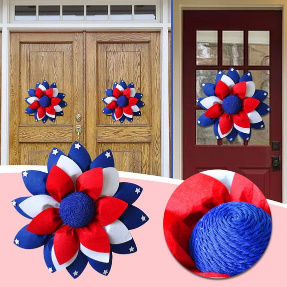 Chmadoxn Fourth of July Wreath Decorations Hanging Sign Patriotic Wooden Door Wall Sign Wreath Independence Day Yard Indoor Outdoor Garden Decoration