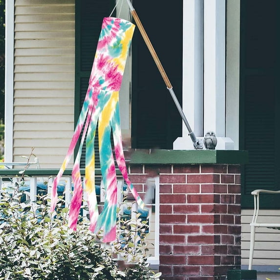 Bouanq Halloween Tie Dye Windsock Flag Rainbow Color Tails Design Windsock Rainbow Windsock Flag Outdoor Hanging Decoration for Home Yard Garden Balcony Decoration