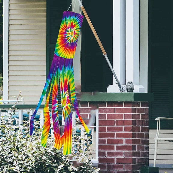 Bouanq Halloween Tie Dye Windsock Flag Rainbow Color Tails Design Windsock Rainbow Windsock Flag Outdoor Hanging Decoration for Home Yard Garden Balcony Decoration