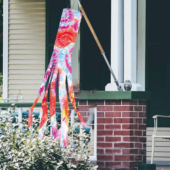 Bouanq Halloween Tie Dye Windsock Flag Rainbow Color Tails Design Windsock Rainbow Windsock Flag Outdoor Hanging Decoration for Home Yard Garden Balcony Decoration