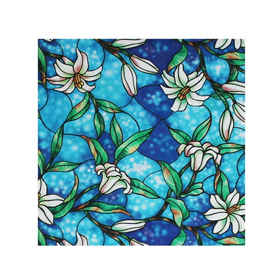 Bouanq Home Decor, PVC Lily Static Window Film No glue removable Stained Glass Decal on Clearance